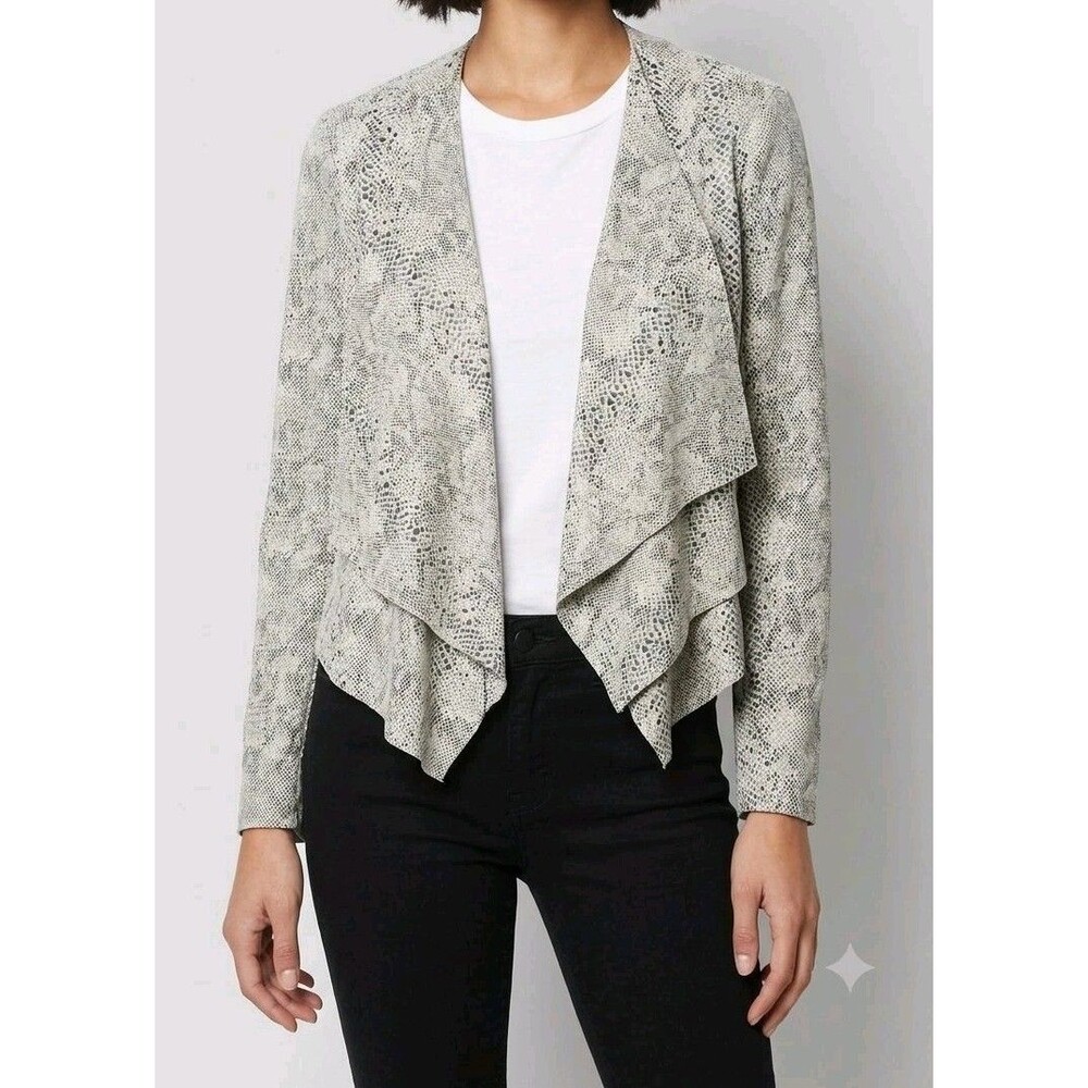 BLANKNYC Snakeskin Faux Leather Drape Front Jacket S Cascading Waterfall Blazer